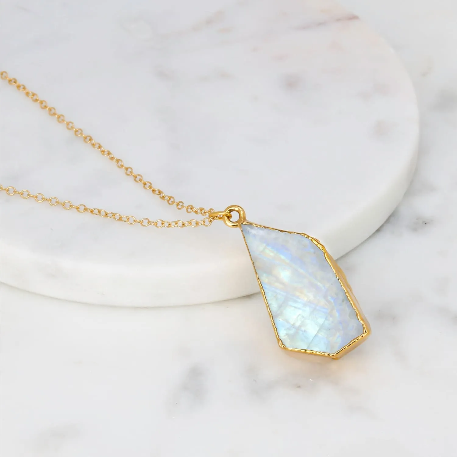 Large Raw Rainbow Moonstone Necklace