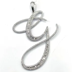 Letter G Diamond Pendant 14K White Gold