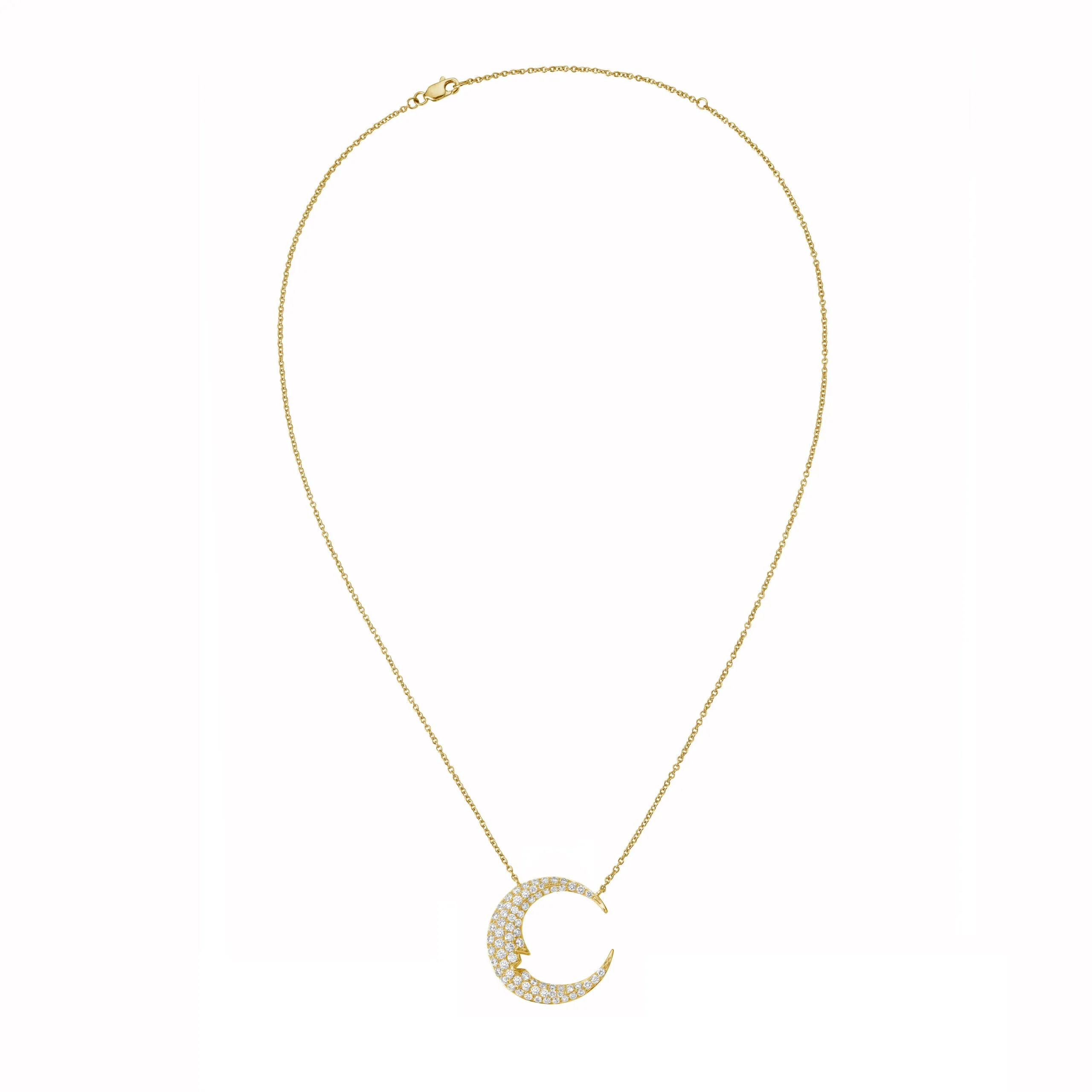 Lionheart -  Moon Charm Necklace with Diamonds, Yellow Gold