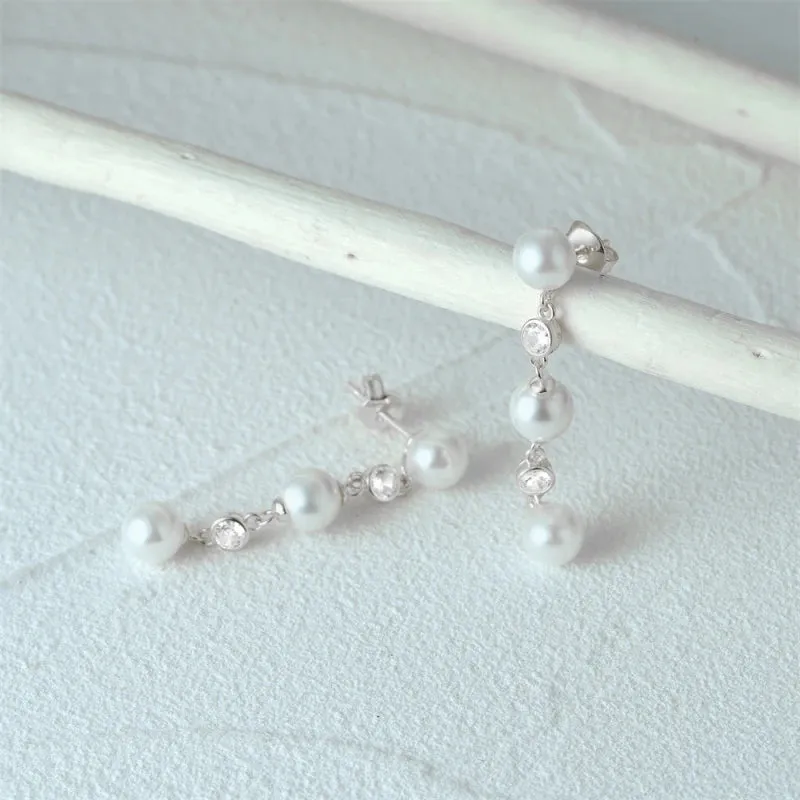 Long White Pearls Tassel Wedding  Drop Earrings