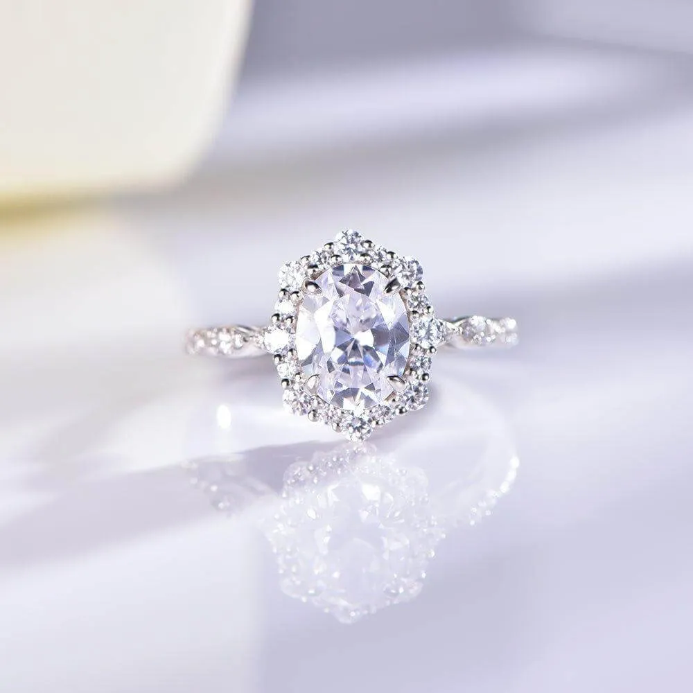 Luxury Cubic Zirconia Diamond Oval Cut Floral Women Engagement Ring