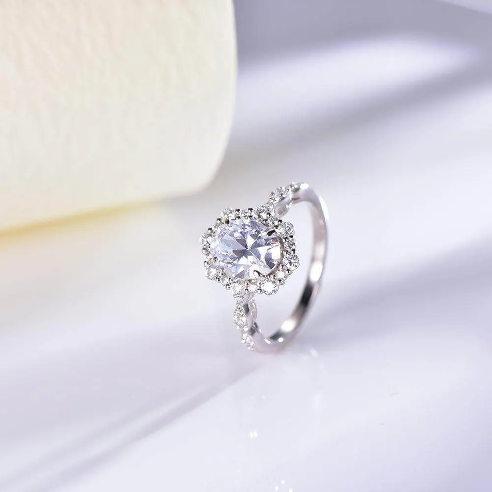 Luxury Cubic Zirconia Diamond Oval Cut Floral Women Engagement Ring