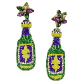 Mardi Gras Bottle Seed Bead Drop Earrings