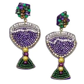 Mardi Gras Cocktail Seed Bead Drop Earrings