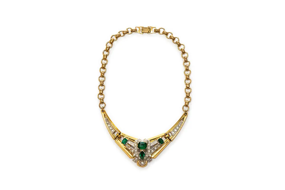 McCLELLAND BARCLAY Art Deco Gold Plated with Green Stones Necklace