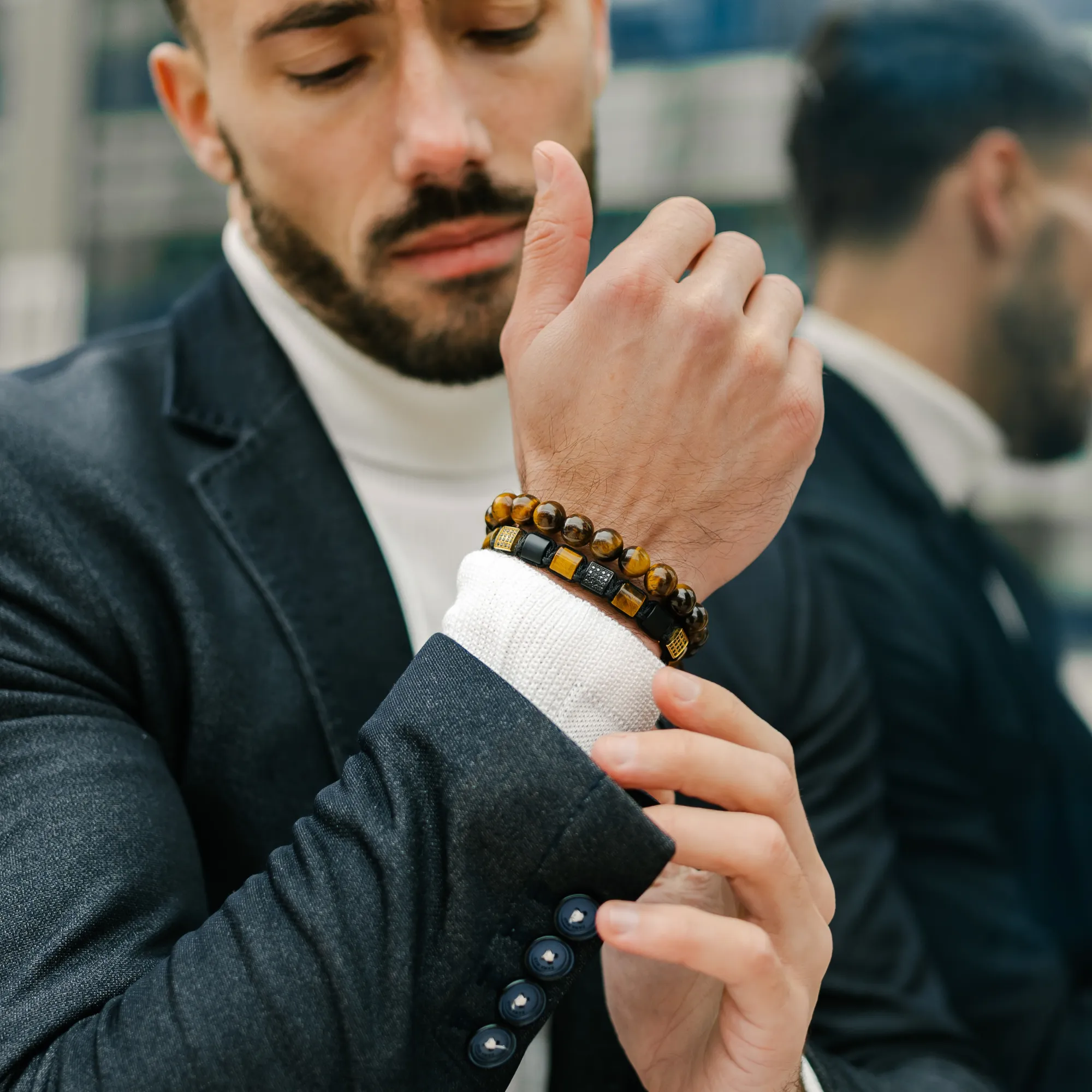 Men's TIGER EYE Beaded Bracelet - One Size Fits All