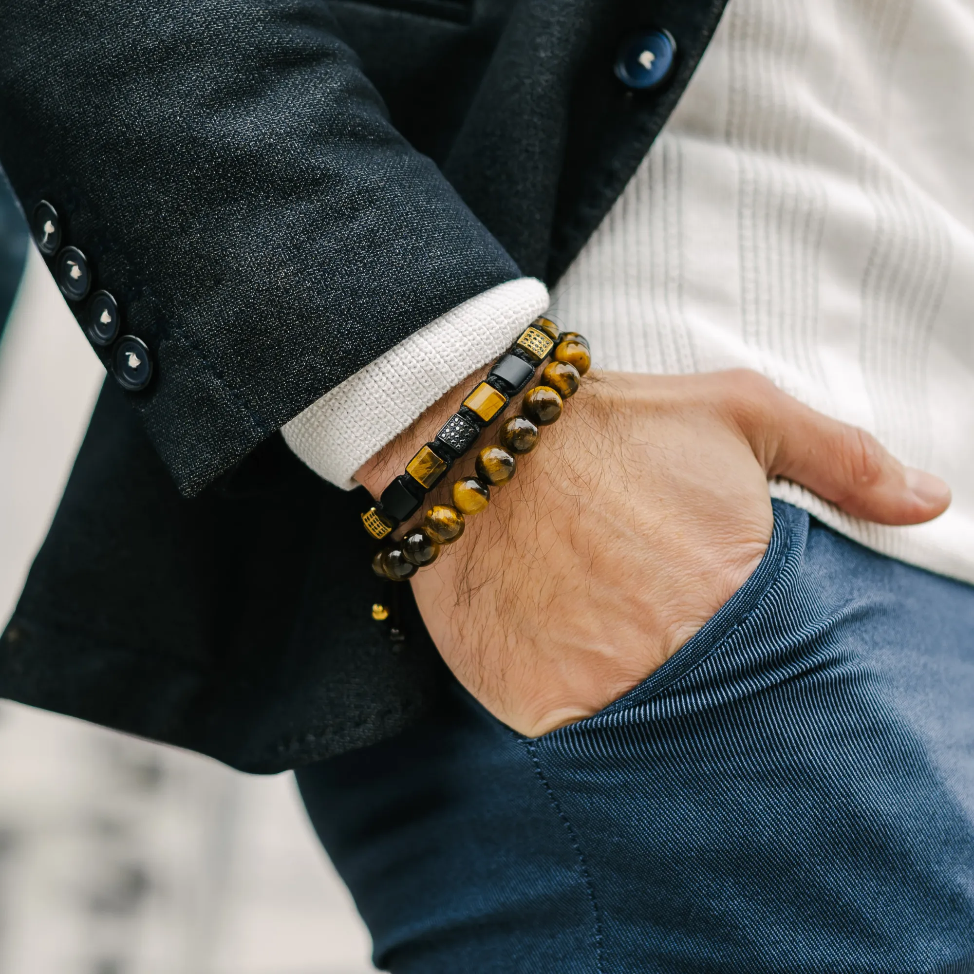 Men's TIGER EYE Beaded Bracelet - One Size Fits All