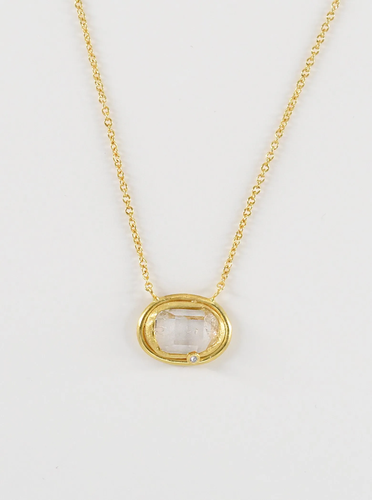 Mini Herkimer Quartz  Double Bezel Necklace