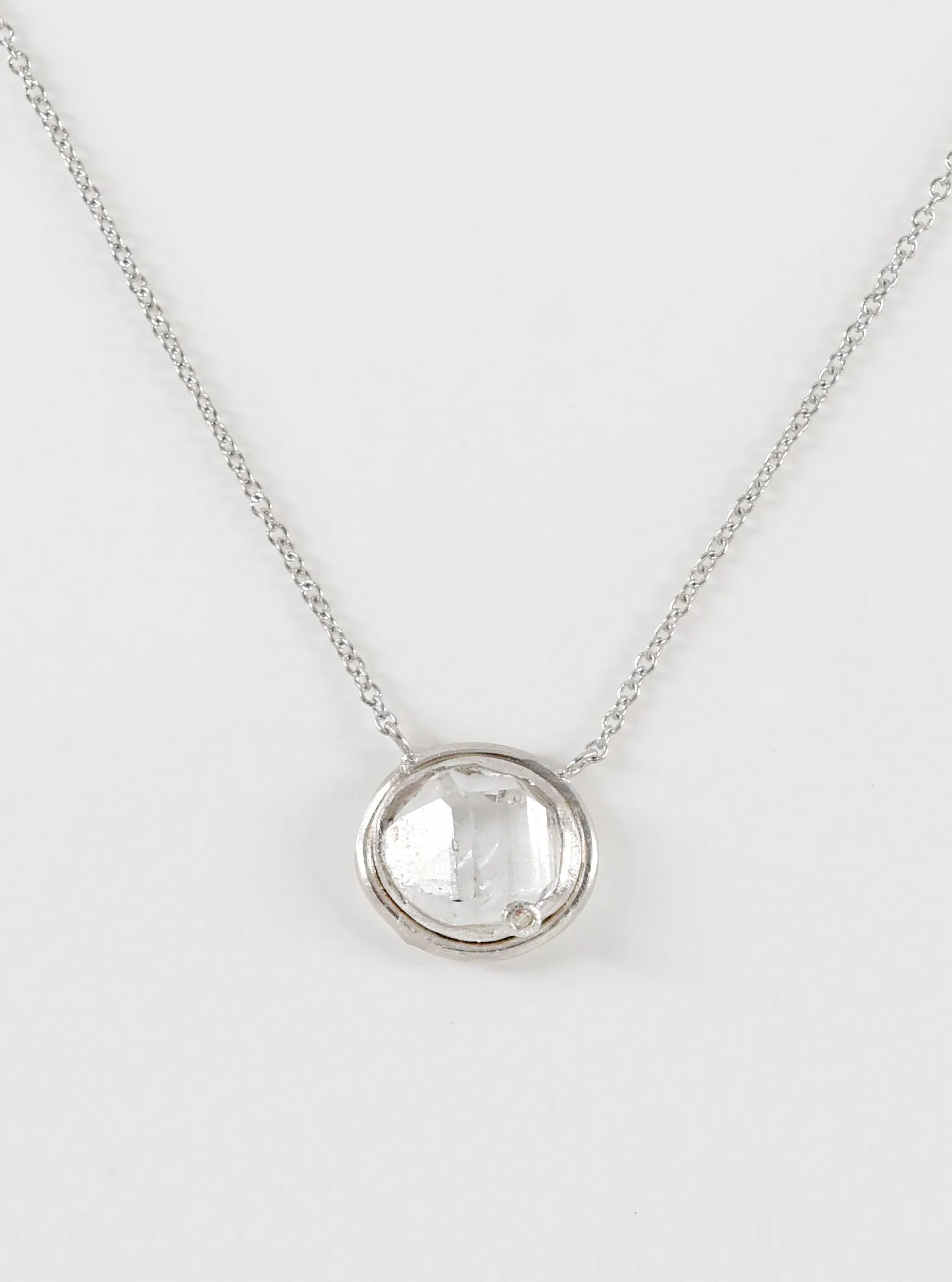 Mini Herkimer Quartz  Double Bezel Necklace