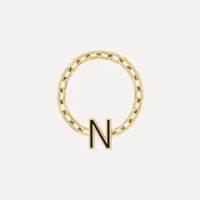 Mini Long Link Chain Ring with Enamel Letter