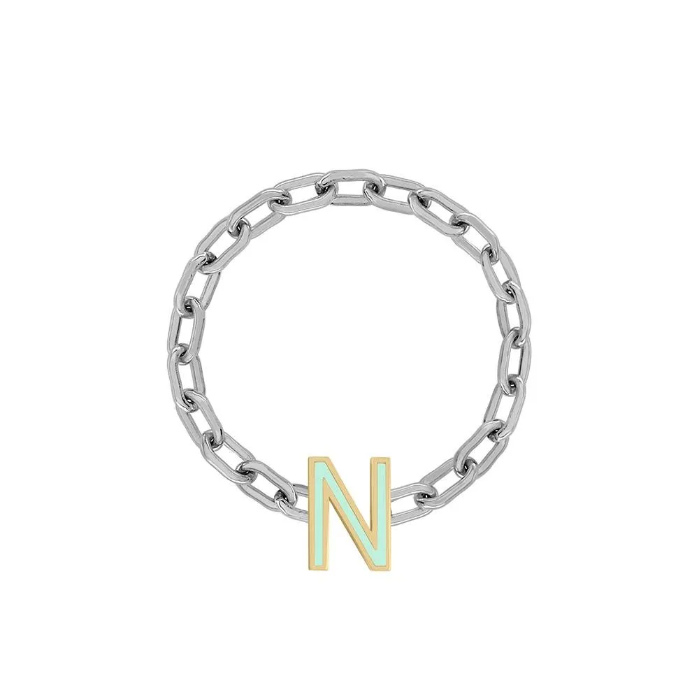 Mini Long Link Chain Ring with Enamel Letter