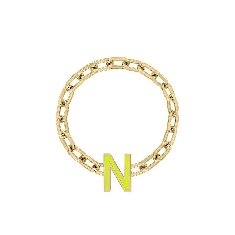 Mini Long Link Chain Ring with Enamel Letter