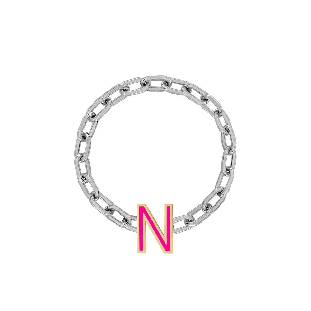 Mini Long Link Chain Ring with Enamel Letter