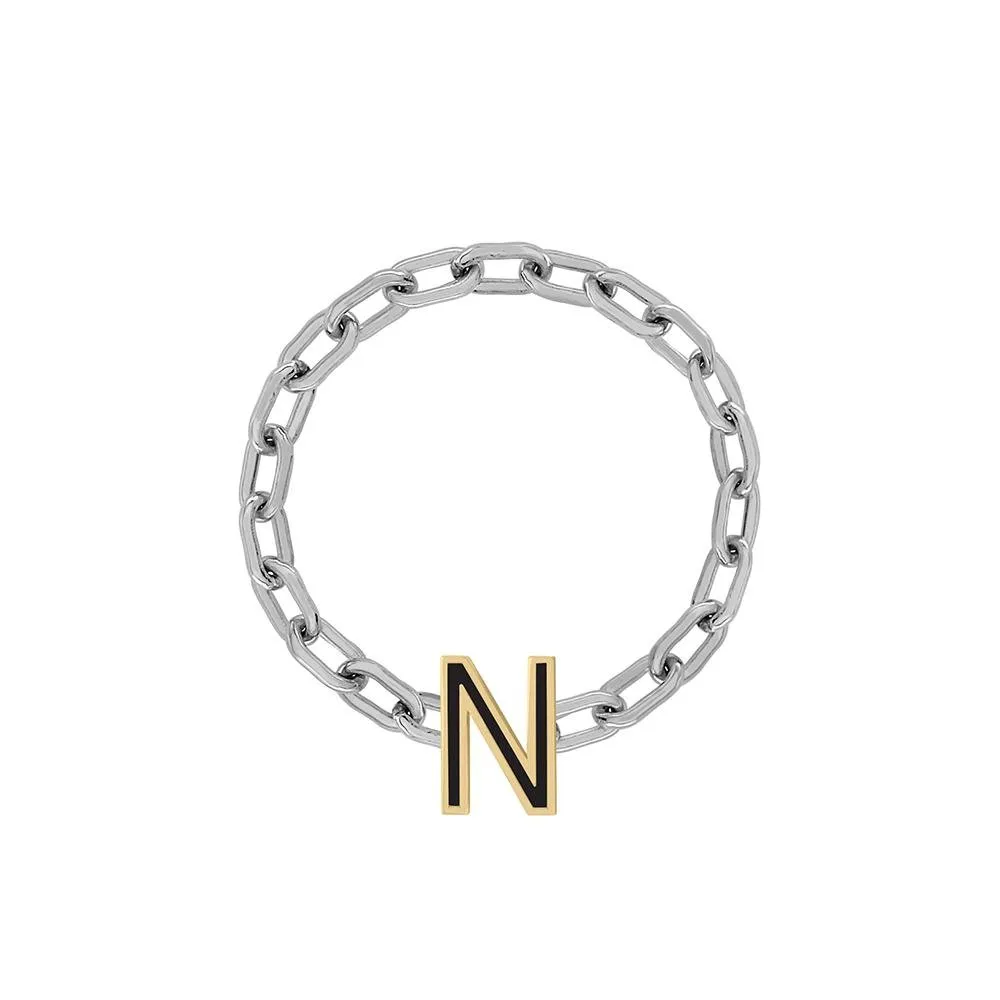 Mini Long Link Chain Ring with Enamel Letter