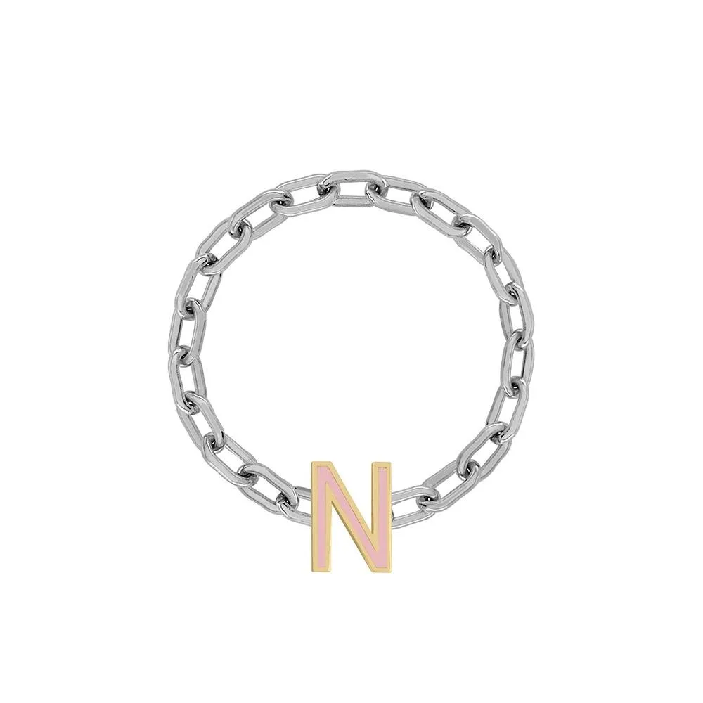 Mini Long Link Chain Ring with Enamel Letter