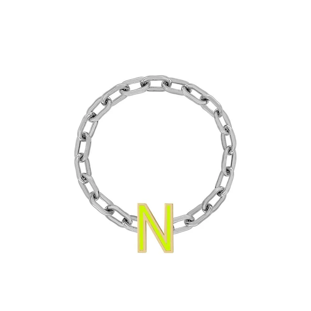 Mini Long Link Chain Ring with Enamel Letter