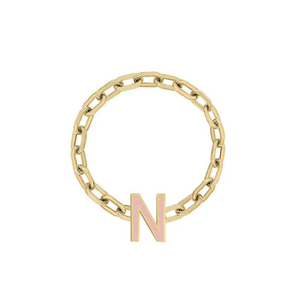 Mini Long Link Chain Ring with Enamel Letter