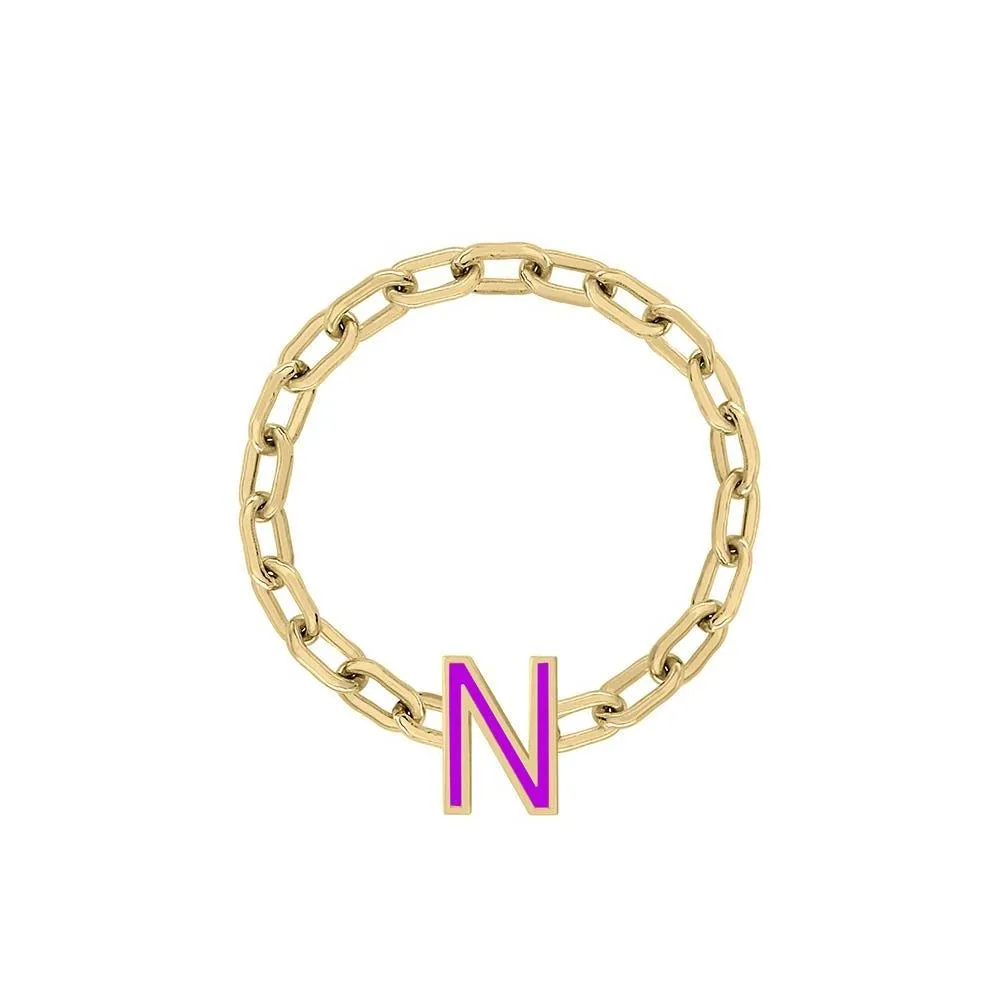 Mini Long Link Chain Ring with Enamel Letter