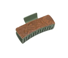 Myra Bags Leather Hair Comb Clips: Secure, Stylish, and Comfortable - Olive Green and Brown Leather