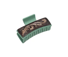 Myra Bags Leather Hair Comb Clips: Secure, Stylish, and Comfortable - Sage Brush Green and Hand Tooled