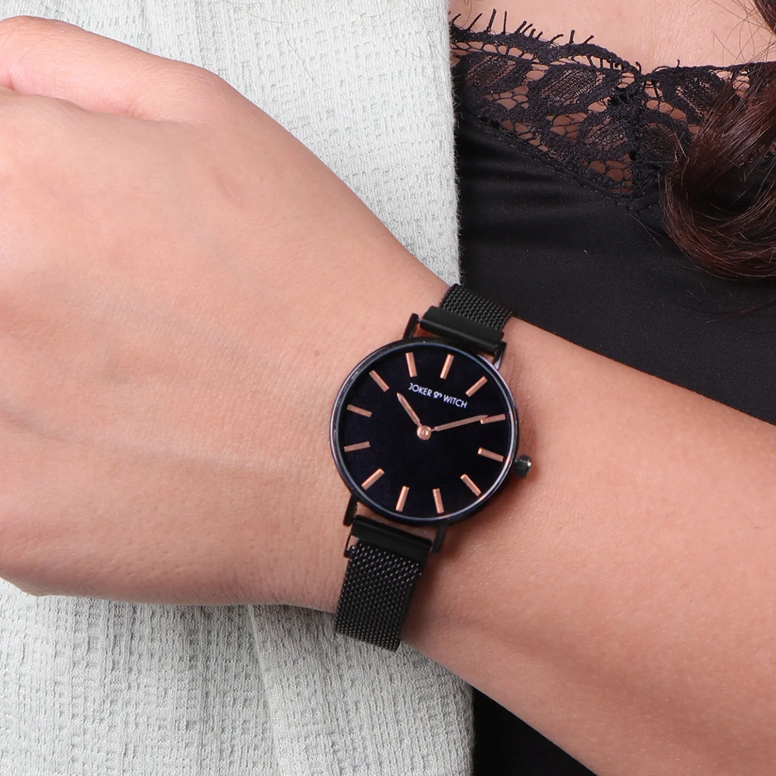 Natalie All Black Magnetic Mesh Watch