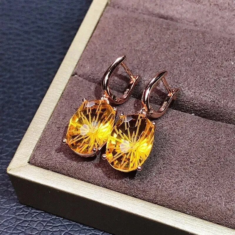 Natural Citrine Gemstone 925 Sterling Silver Drop Earrings