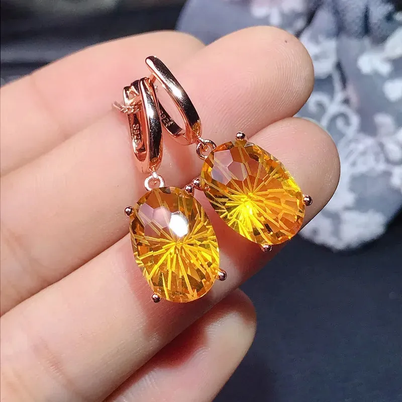 Natural Citrine Gemstone 925 Sterling Silver Drop Earrings