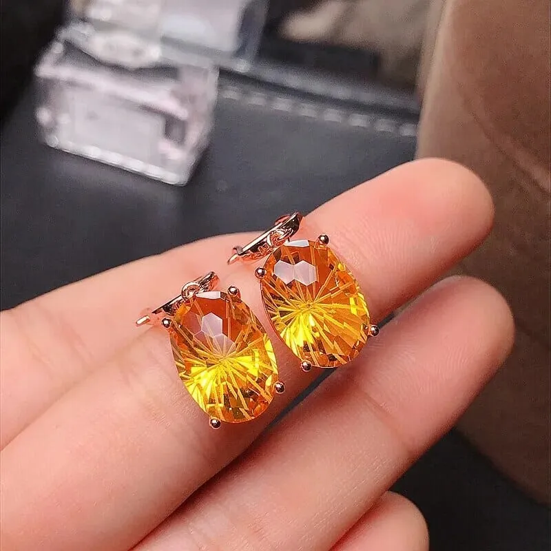 Natural Citrine Gemstone 925 Sterling Silver Drop Earrings