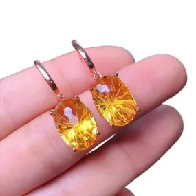 Natural Citrine Gemstone 925 Sterling Silver Drop Earrings