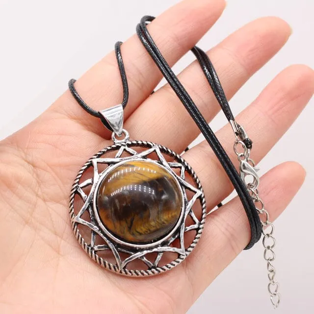 Natural Stone Round Shape Pendant Necklace