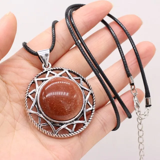 Natural Stone Round Shape Pendant Necklace