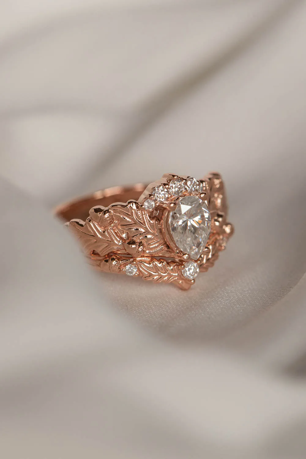 Oak tree leaves lab grown diamond engagement ring, diamond crown rose gold ring / Royal Oak