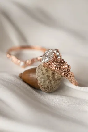 Oak tree leaves lab grown diamond engagement ring, diamond crown rose gold ring / Royal Oak