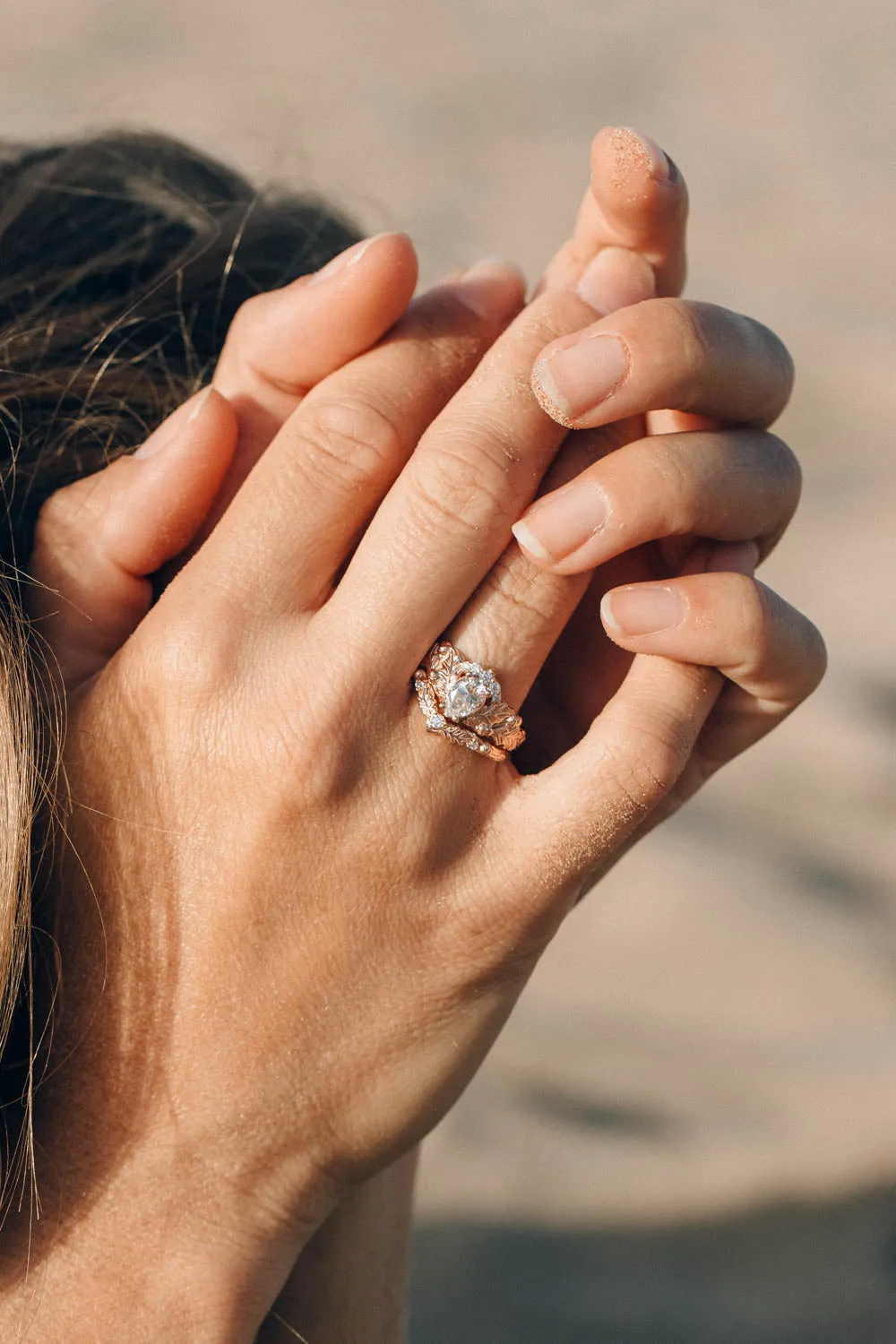 Oak tree leaves lab grown diamond engagement ring, diamond crown rose gold ring / Royal Oak