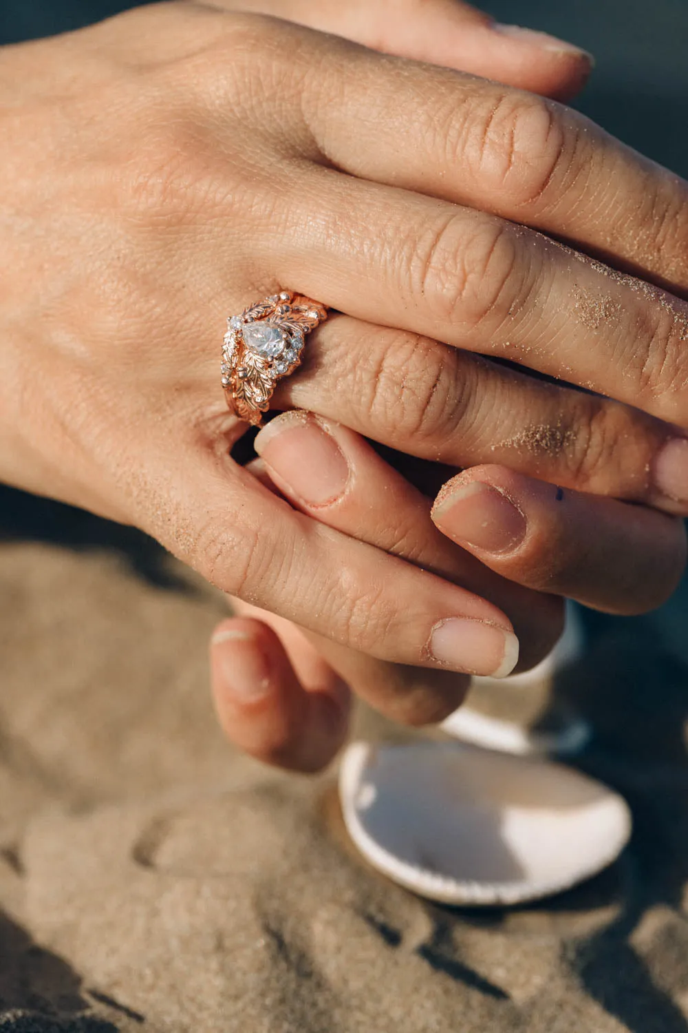 Oak tree leaves lab grown diamond engagement ring, diamond crown rose gold ring / Royal Oak