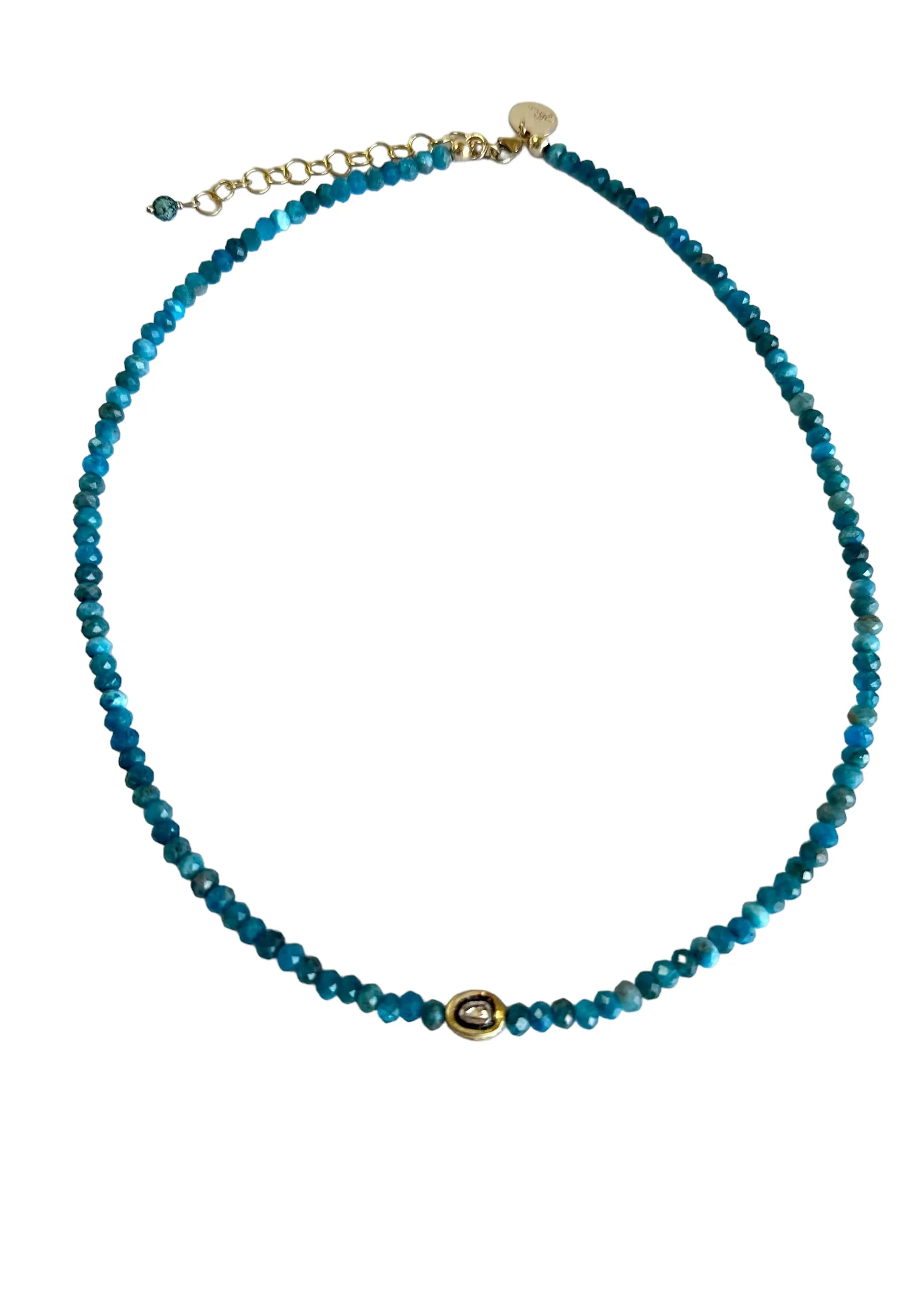 Ocean Blue Apatite & Polki Diamond Charm necklace