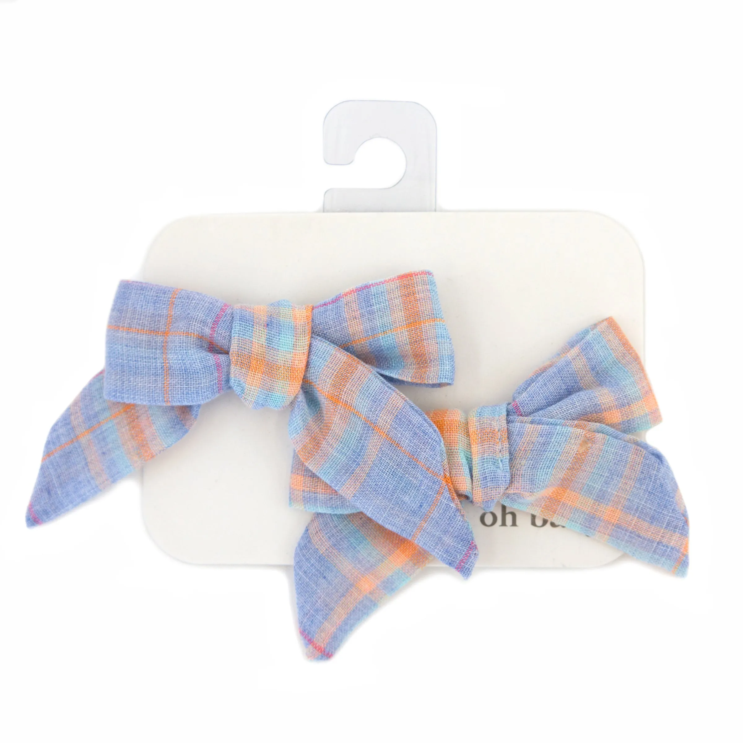 oh baby! Hair Bow Clip - Madras Plaid - Periwinkle