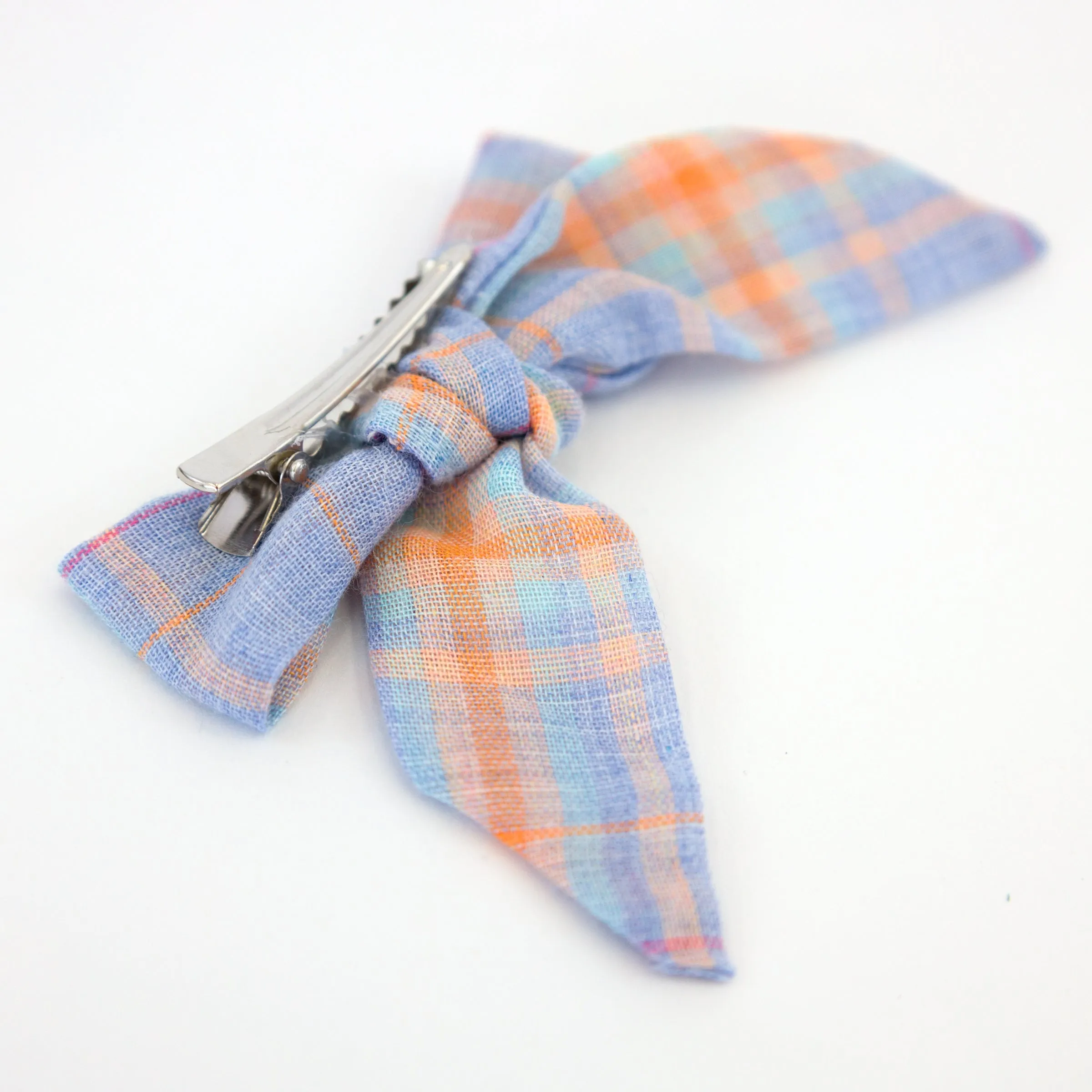 oh baby! Hair Bow Clip - Madras Plaid - Periwinkle