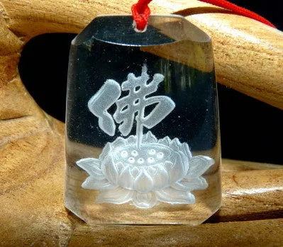 Open Lotus  with Prayer Chinese Clear Crystal Pendant (CP-239)