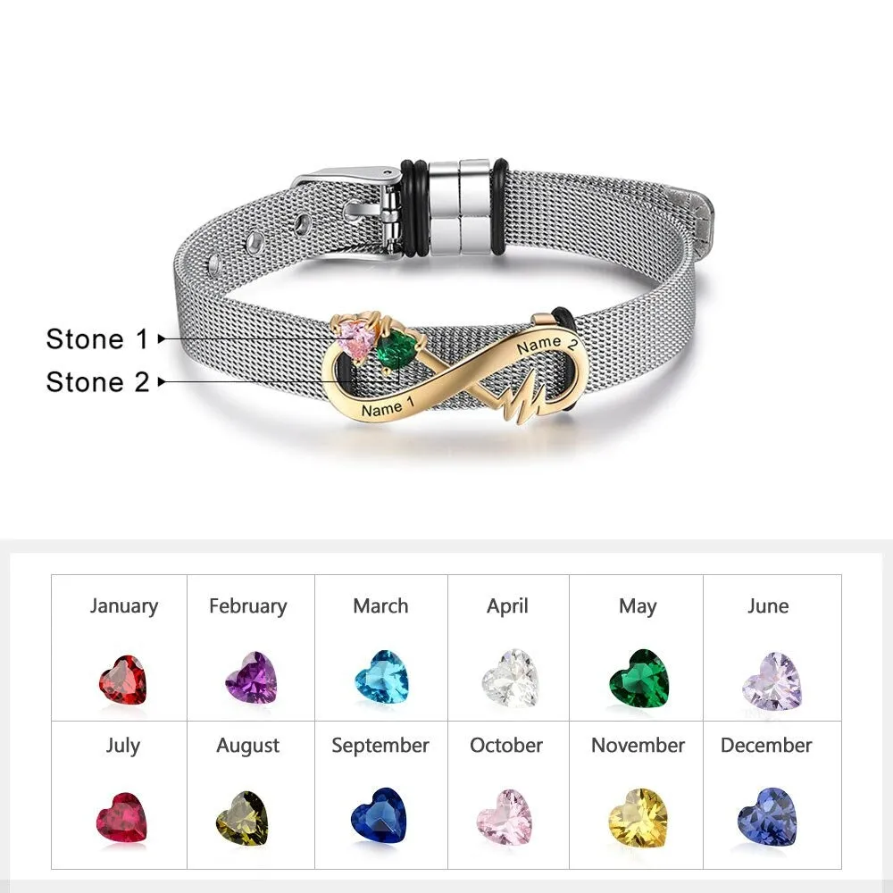 Personalized Engraved Birthstone Infinity Bracelets