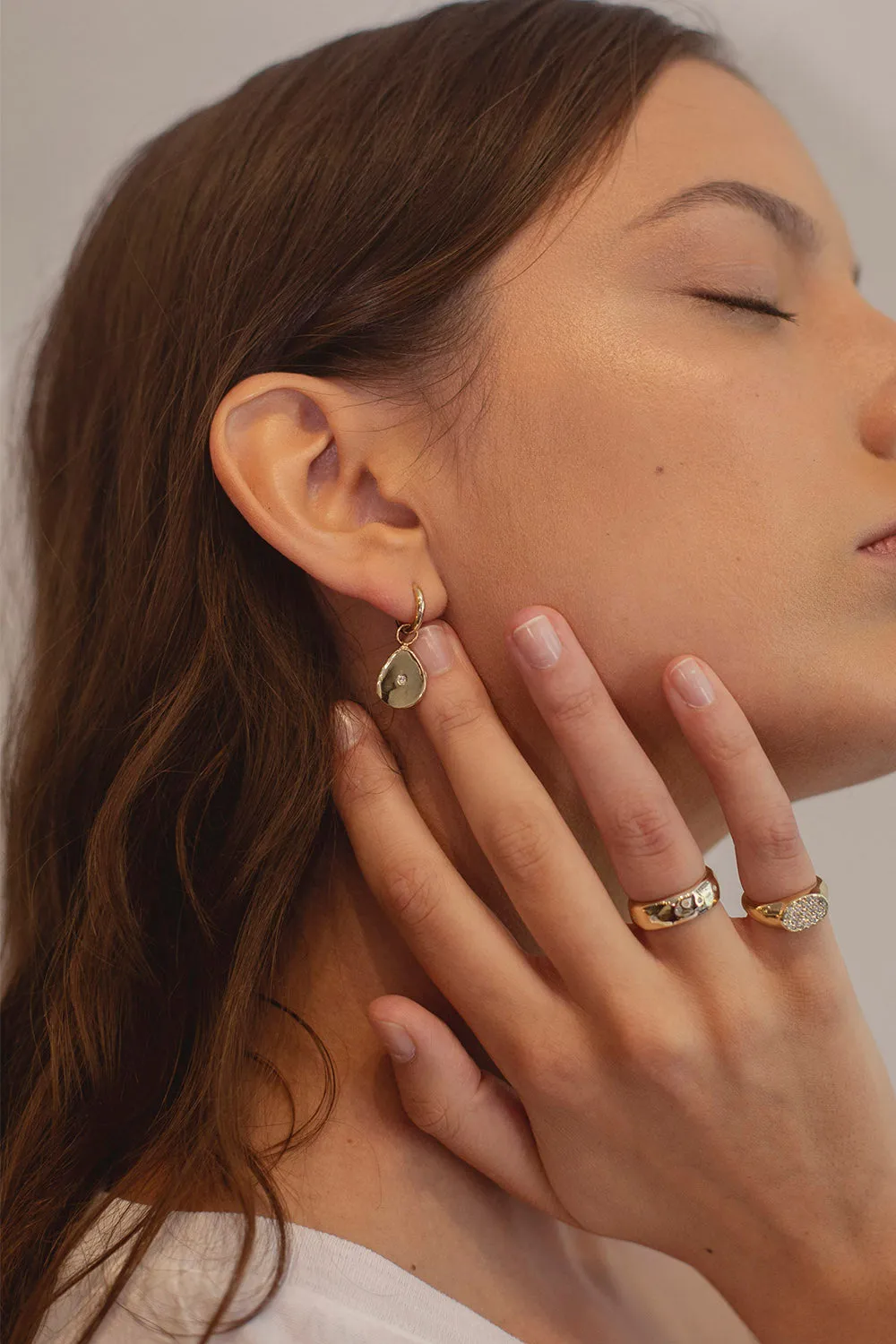 Petite Gold Signet Ring with Pave Diamonds