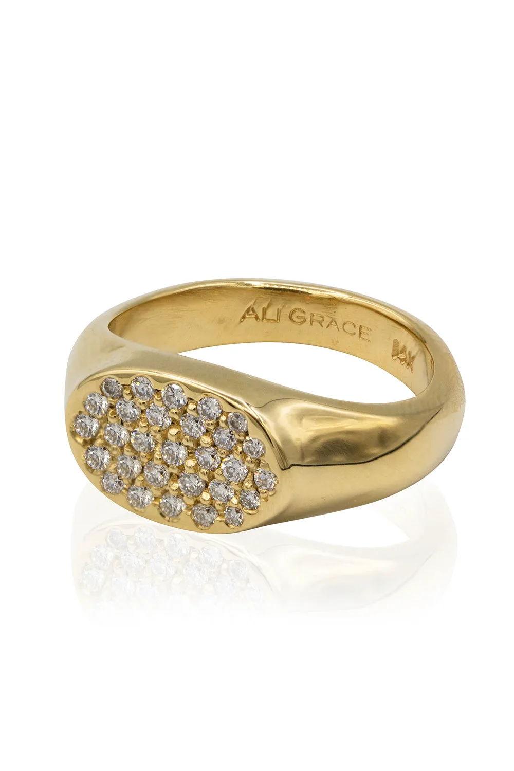 Petite Gold Signet Ring with Pave Diamonds