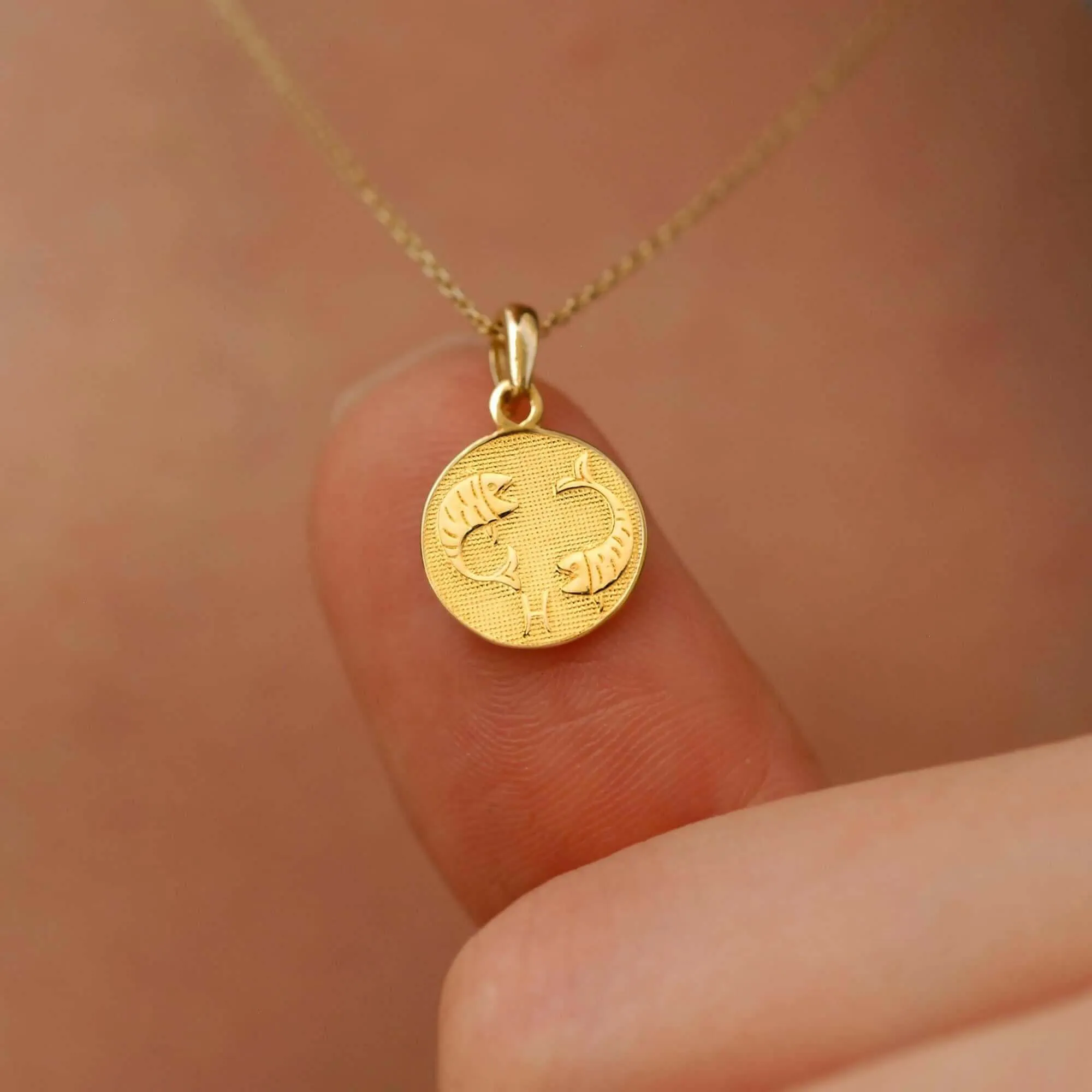 Pisces Zodiac Necklace | 14K Solid Gold