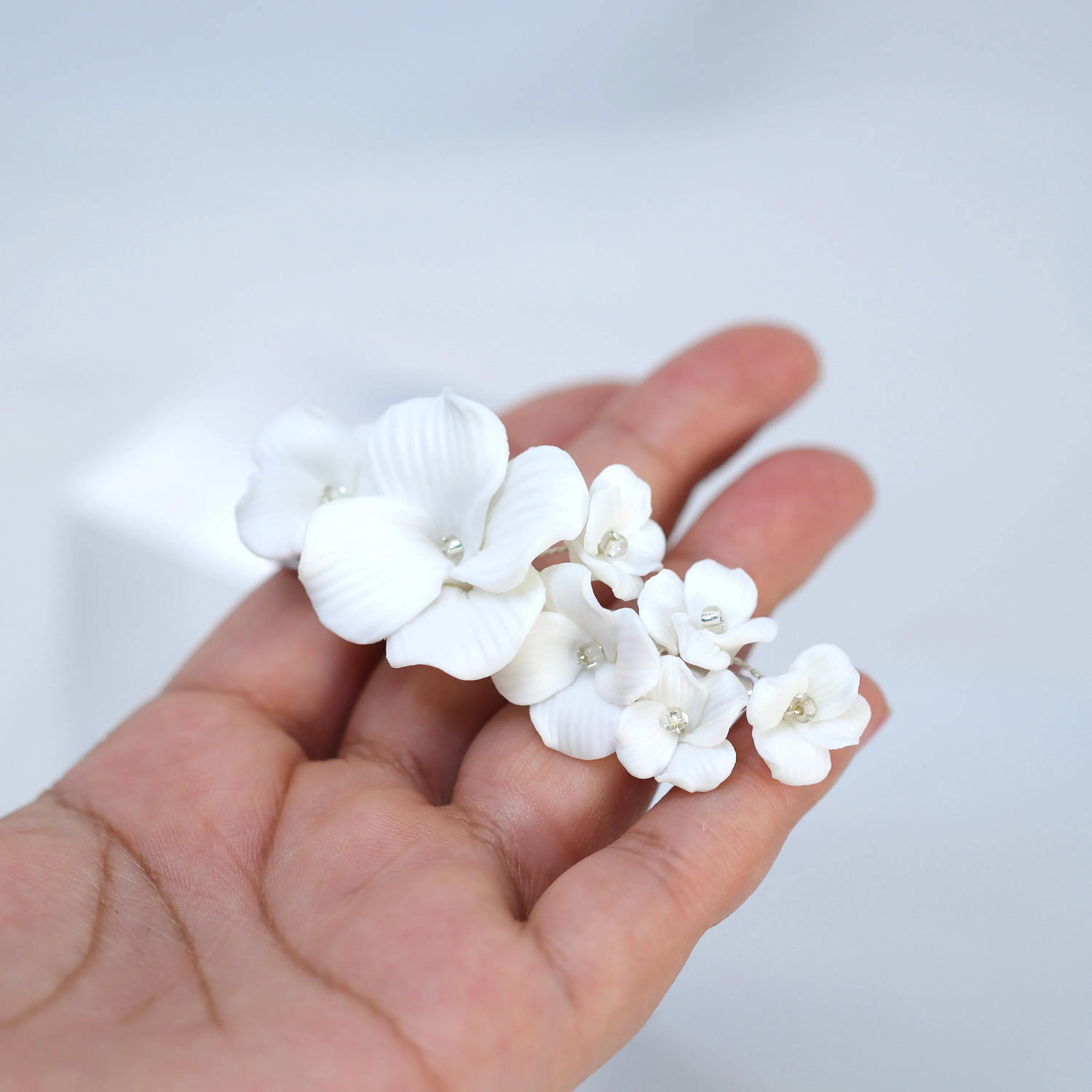 Porcelain White Floral Under Waterfall Blossom Bridal Hair Clip , Bridal Hair Accessories, Bridesmaid Gift, Wedding Accessory.