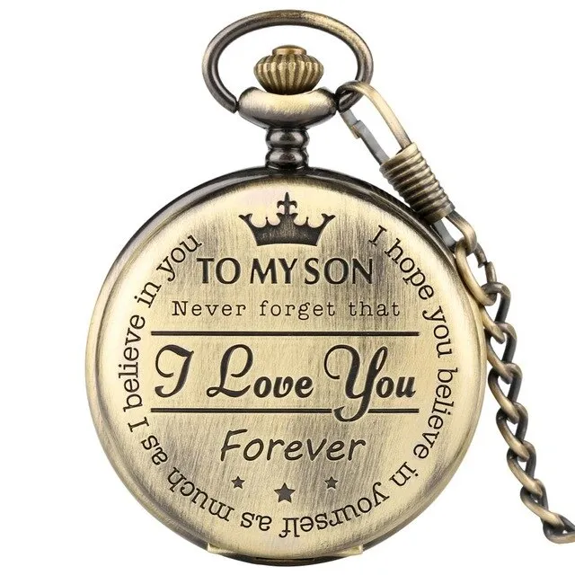 "To My Son, Never Forget That I Love You" Retro Engraved Quartz Pocket Watch