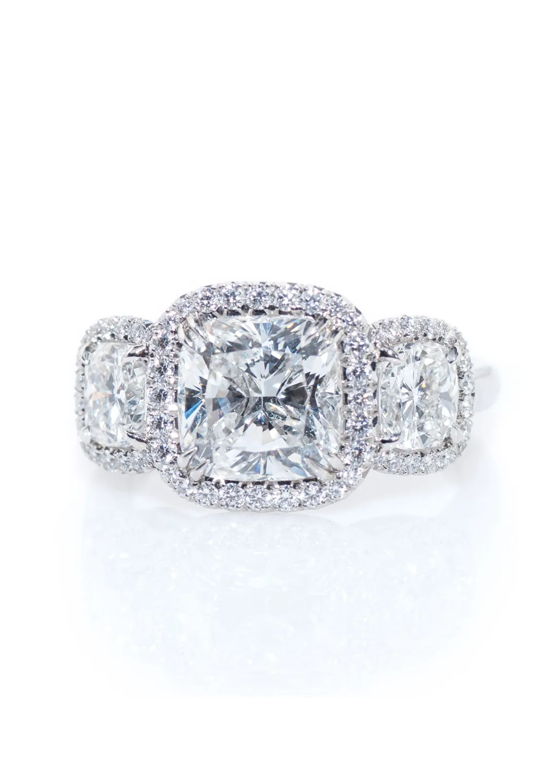 Rahaminov 3 Stone Cushion Cut Diamond Ring