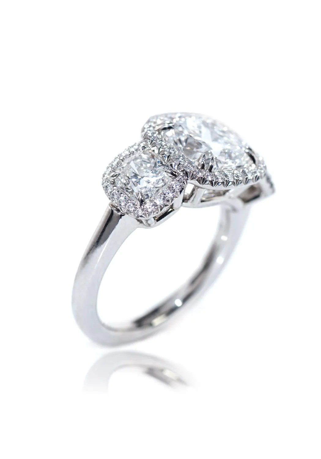 Rahaminov 3 Stone Cushion Cut Diamond Ring