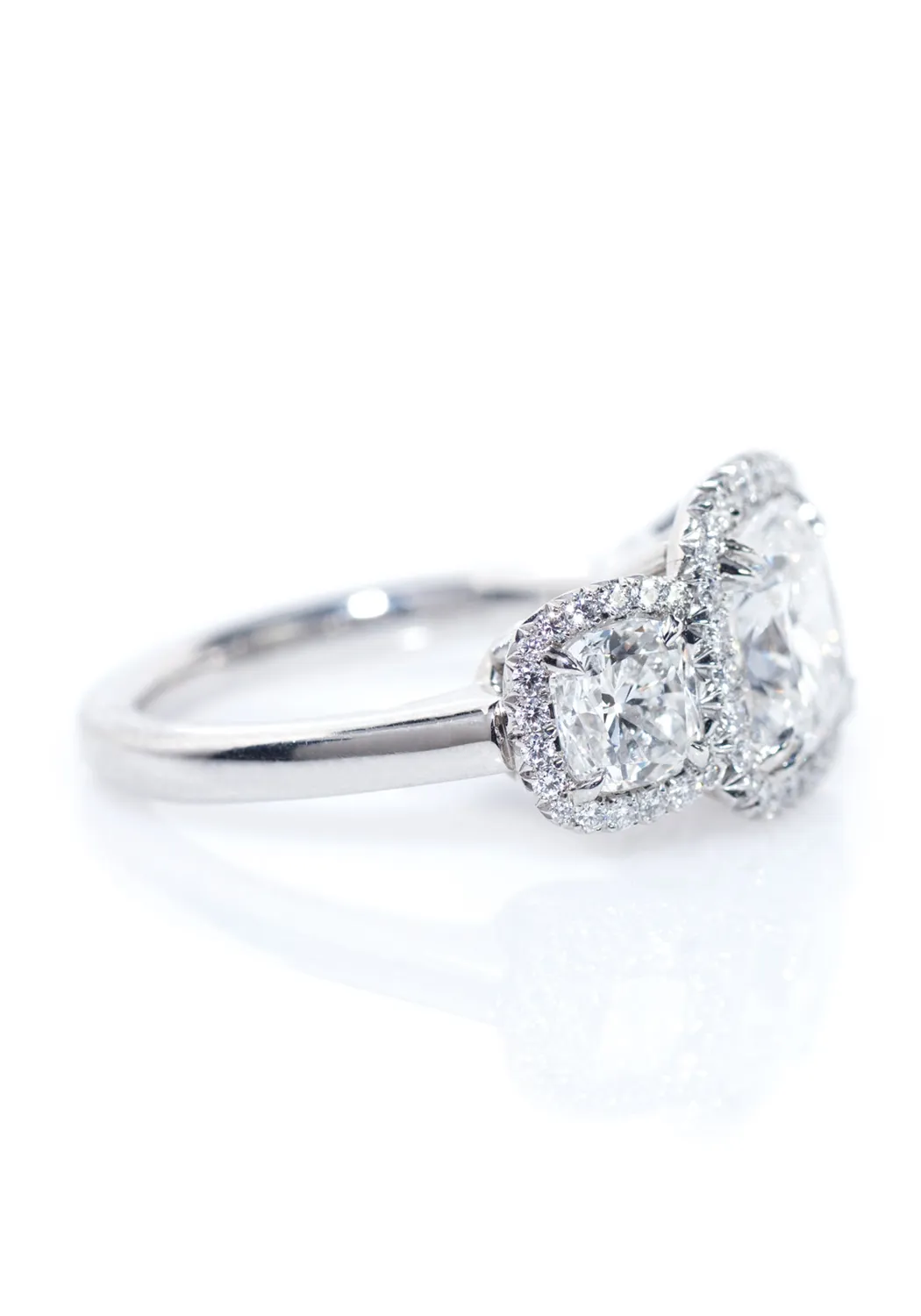 Rahaminov 3 Stone Cushion Cut Diamond Ring