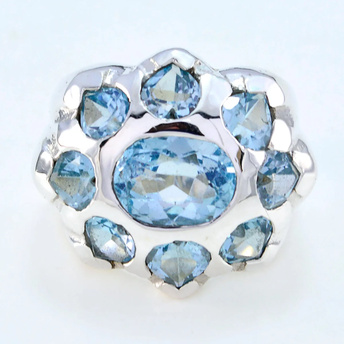 Riyo Appealing Gemstone Blue Topaz Solid Silver Rings Korean Jewelry