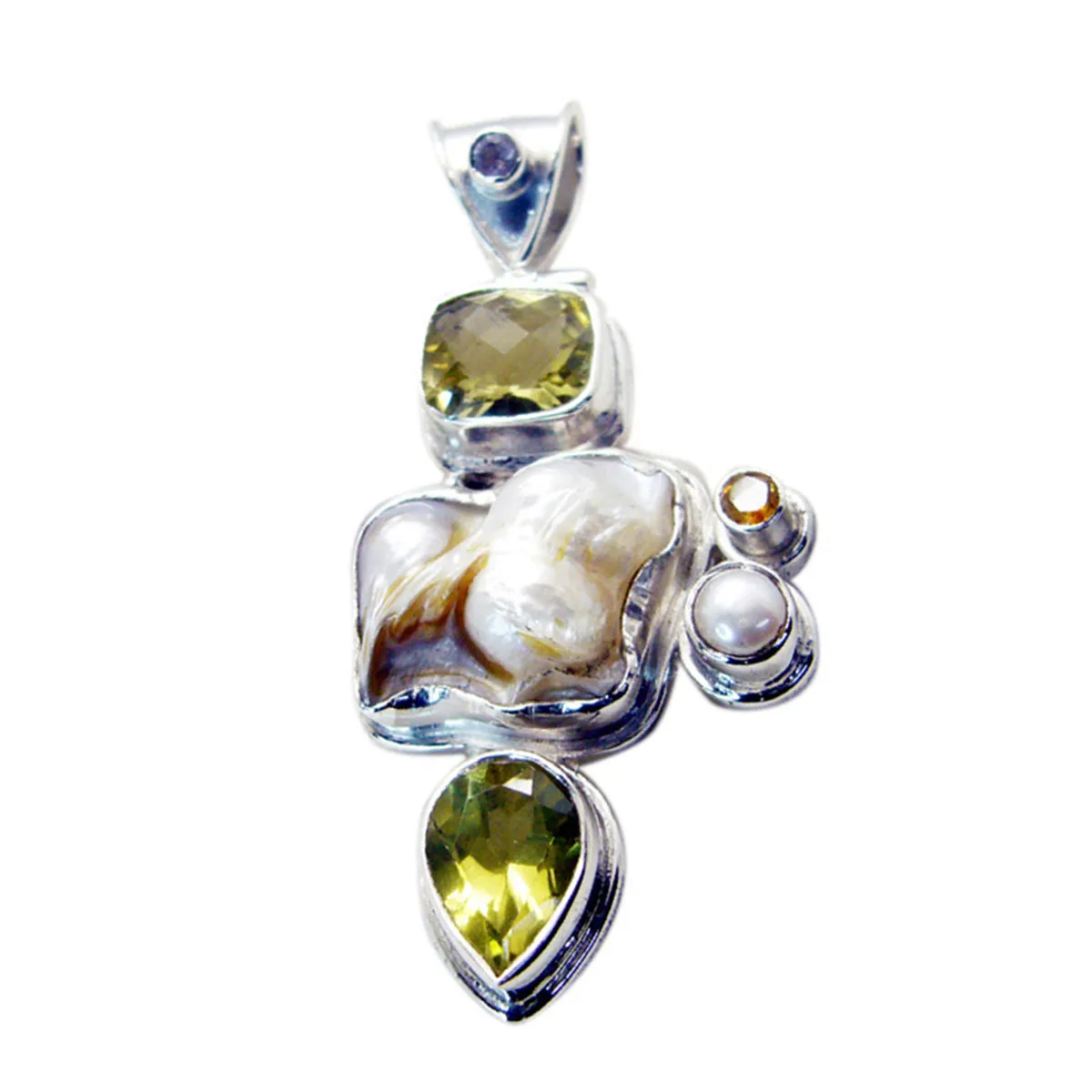 Riyo Beaut Gemstone Multi Faceted White Mother Of Pearl Sterling Silver Pendant Gift For Christmas